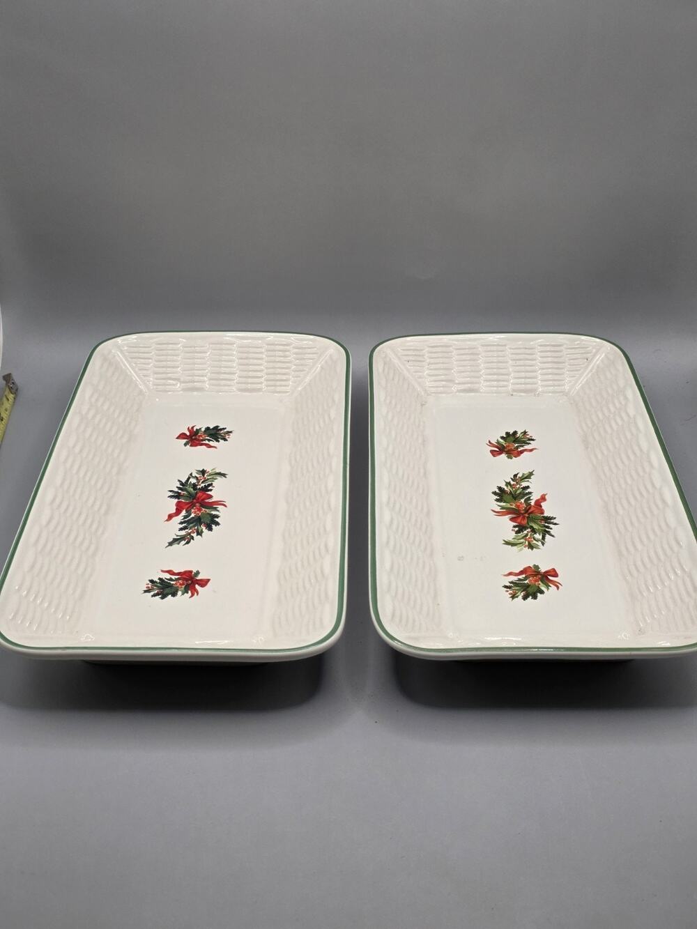 Set of 2 Pfaltzgraff Christmas Heritage Ceramic Bread Trays Serving Platters Vtg
